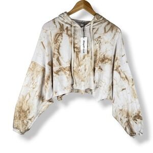 Pretty Garbage Tan Tie-Dye Indie Sleaze USA Made Cropped Hoodie